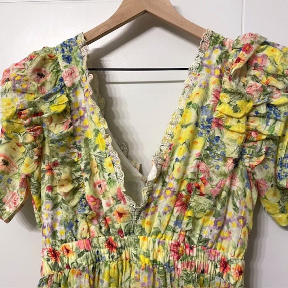 LoveShackFancy Short Sleeve Floral Aldina Mini Dress Rainbow Skies Size Medium - Picture 11 of 16